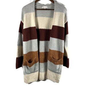 Knox Rose Womens Cardigan Sweater Color Block Stripe Open Front Long Cozy Size S